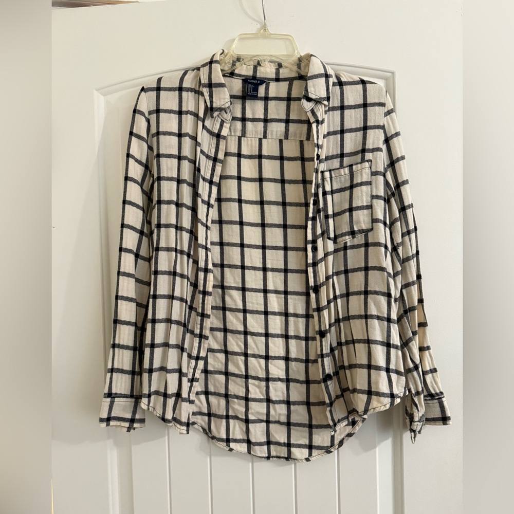 White Plaid Flannel Button Up